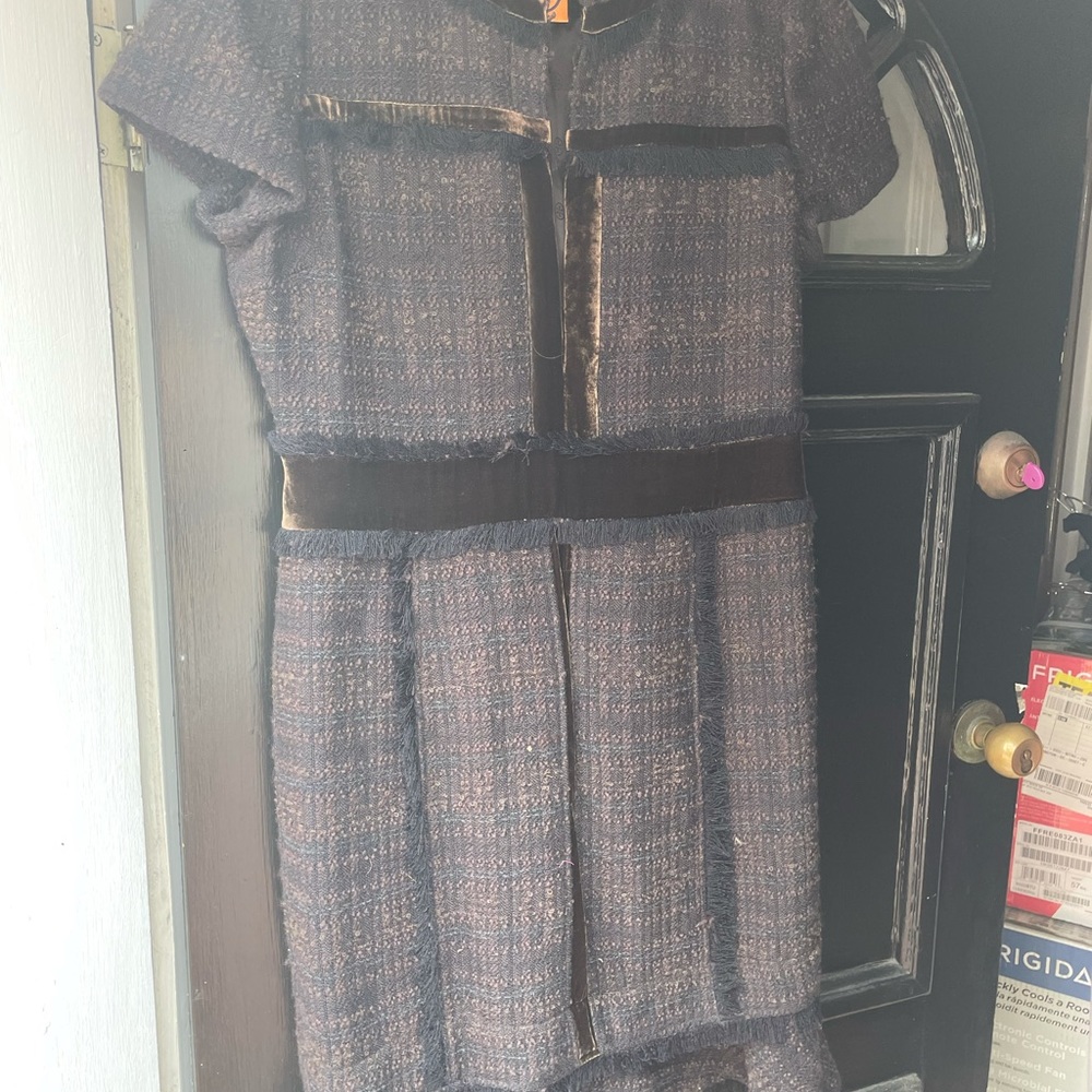 Tory Burch brown tweed/velvet dress size 10